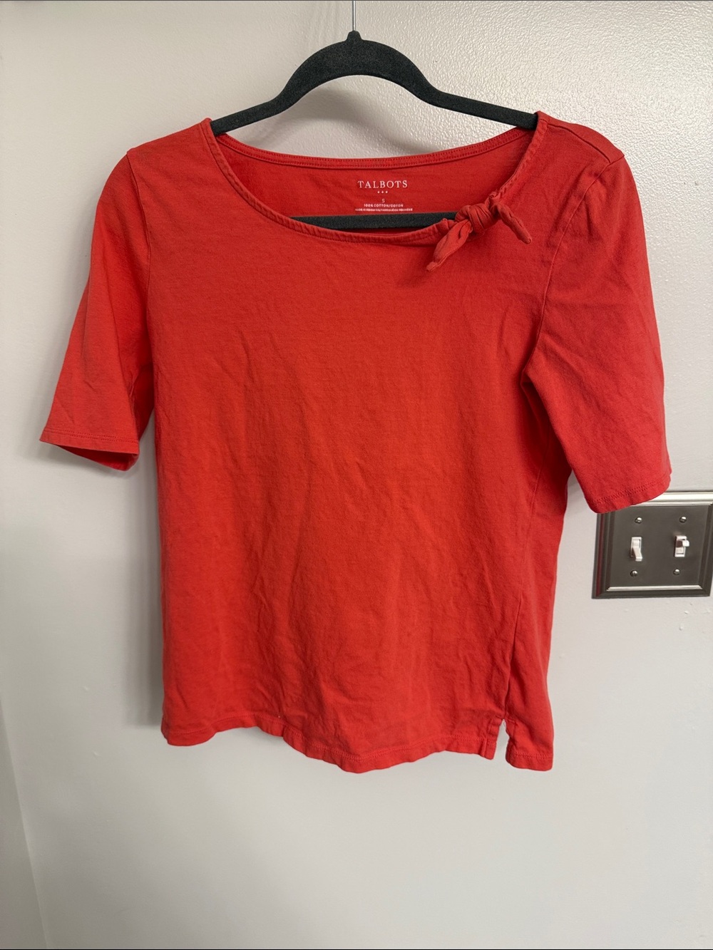 Talbots Red Short-Sleeve Scoop Neck Top with Shoulder Tie